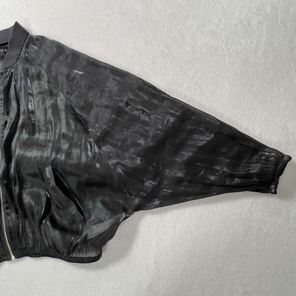 Zara Blouson Bomber Jacket Womens Sz L Black Mesh Sheer Long Sleeve Full Zip - Picture 8 of 8